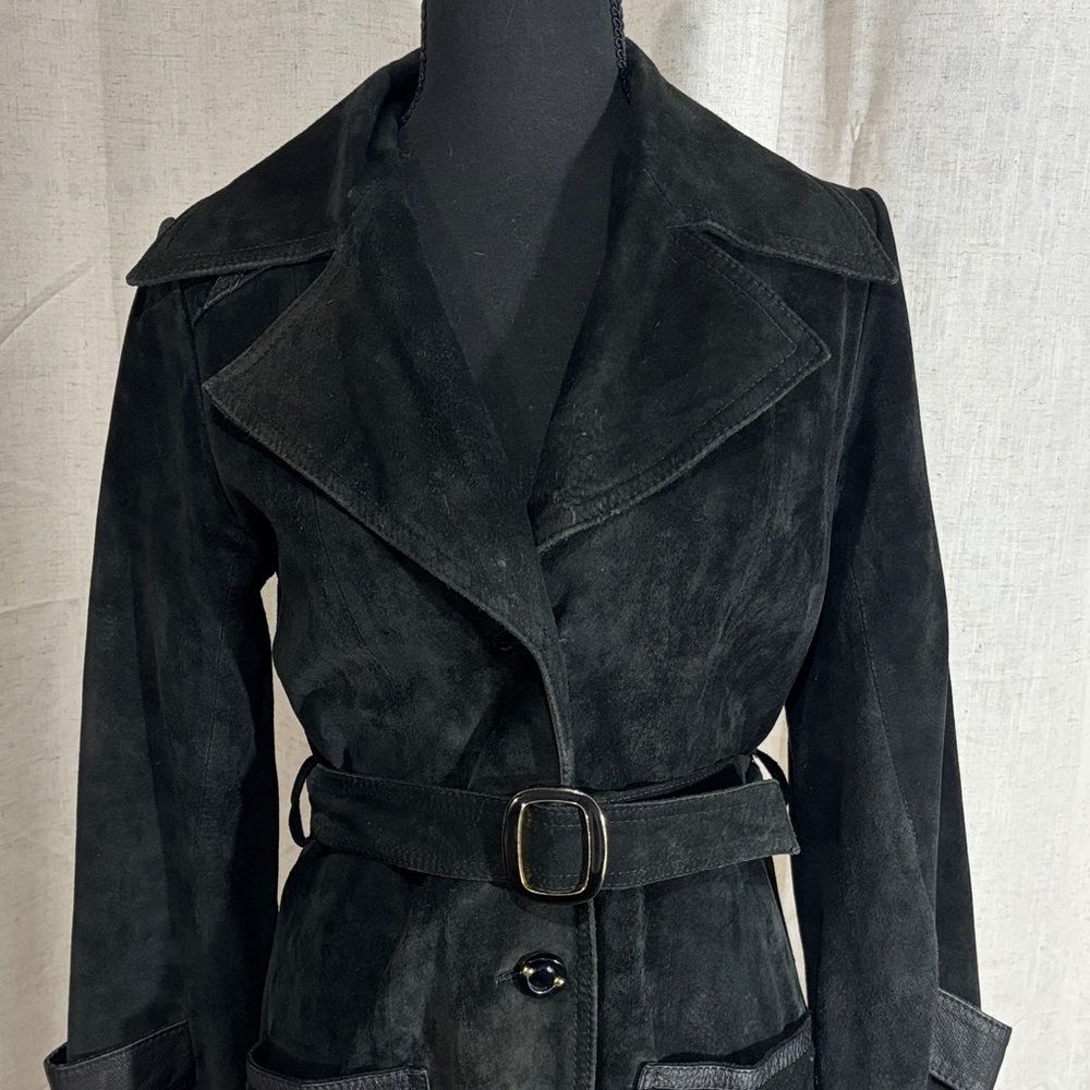 Women's Black Suede Belted Coat